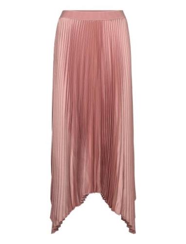 Irregular Pleated Skirt Knälång Kjol Pink Mango