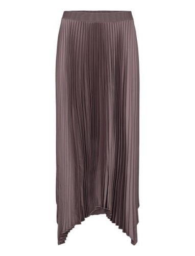 Irregular Pleated Skirt Knälång Kjol Brown Mango