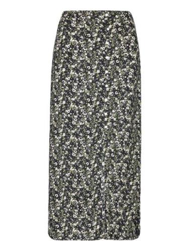 Slit Printed Long Skirt Lång Kjol Black Mango