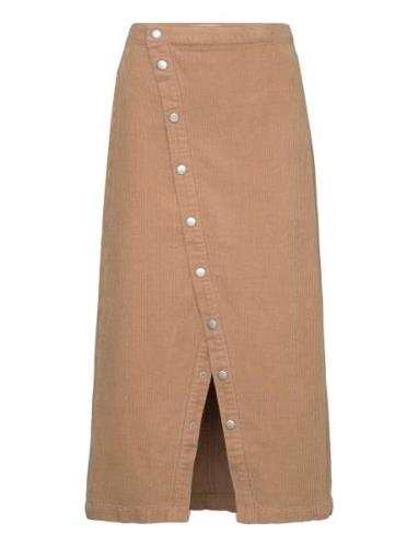 Butt D Corduroy Skirt Knälång Kjol Beige Mango