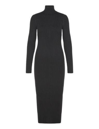 Turtleneck Ribbed Midi-Dress Knälång Klänning Black Mango