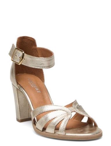 Gillian Leather Sandal Med Klack Gold Pavement