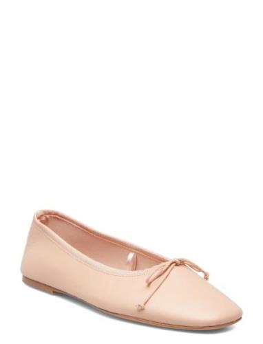 Bow Leather Ballerina Ballerinaskor Ballerinas Pink Mango