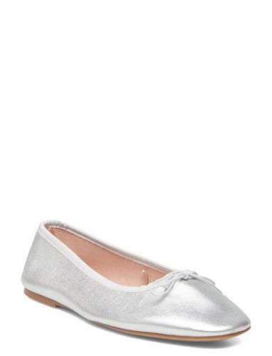 Bow Leather Ballerina Ballerinaskor Ballerinas Silver Mango