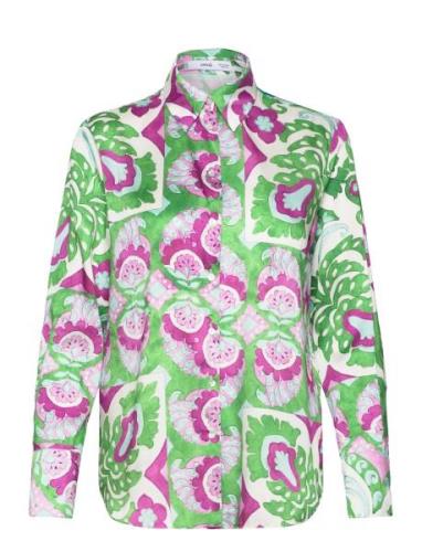 Satin Print Shirt Tops Shirts Long-sleeved Green Mango