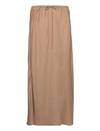 Tie Long Skirt Knälång Kjol Brown Mango