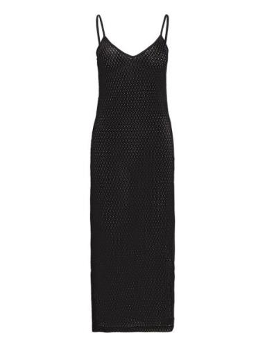 Long Openwork Knitted Dress Knälång Klänning Black Mango