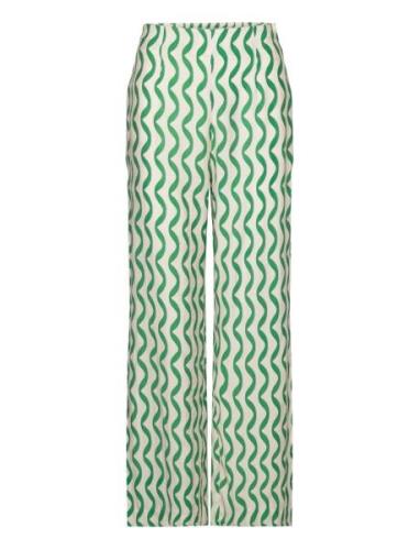 Textured Printed Trousers Bottoms Trousers Wide Leg Green Mango