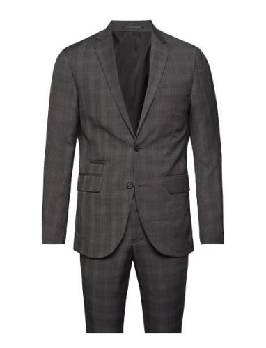 Checked Mens Suit Kostym Grey Lindbergh