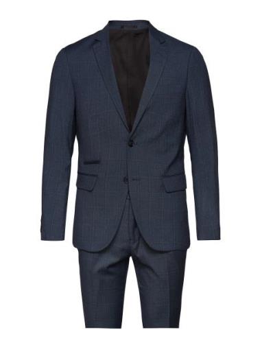 Checked Mens Suit Kostym Blue Lindbergh