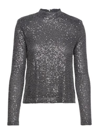 Sequin T-Shirt Turtleneck Tops Blouses Long-sleeved Grey Mango