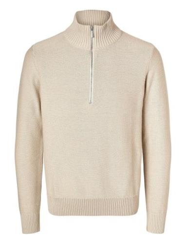 Slhaxel Ls Knit Half Zip Tops Knitwear Half Zip Jumpers Beige Selected...