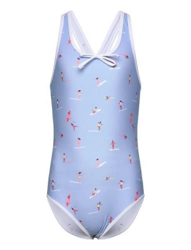 Swimsuit W. Bow, Aop Baddräkt Badkläder Blue Color Kids