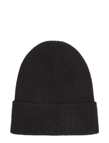 Ck Embroidery Fine Rib Beanie Accessories Headwear Beanies Black Calvi...