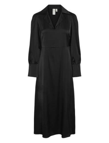 Yaspella Ls Long Dress S. Noos Knälång Klänning Black YAS