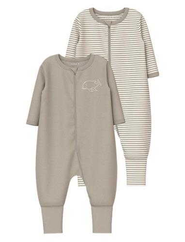 Nbnnightsuit 2P Zip Ff Y/D Core 2 Noos Långärmad Bodysuit Beige Name I...