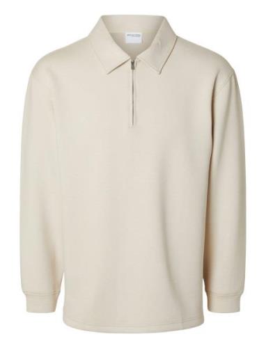 Slhrelax-Emanuel Soft Polo Zip Sweat Ex Tops Polos Long-sleeved Cream ...