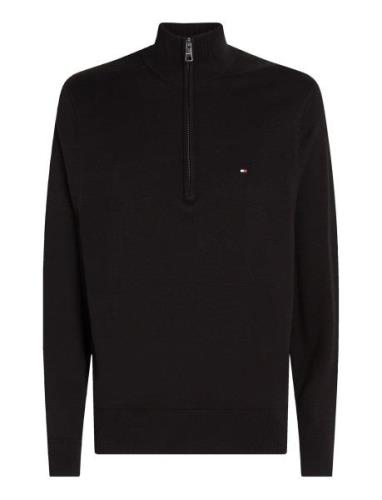 Essential Cotton Zip Mock Tops Knitwear Half Zip Jumpers Black Tommy H...