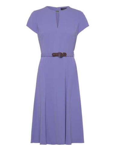 Belted Georgette Dress Knälång Klänning Purple Lauren Ralph Lauren