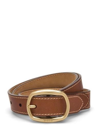 Oval-Buckle Leather Belt Bälte Brown Polo Ralph Lauren