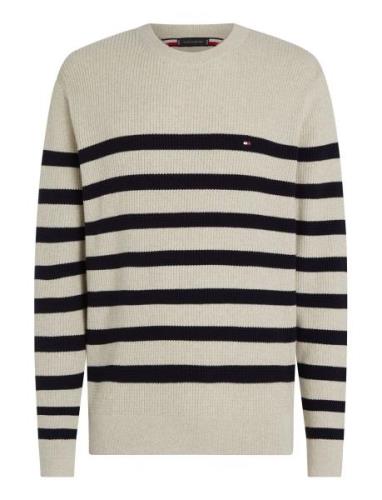 Structure Crew Nk Tops Knitwear Round Necks Cream Tommy Hilfiger