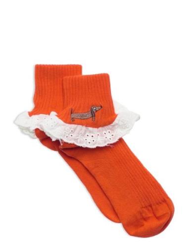 Dog Lace Socks Sockor Strumpor Red Mini Rodini