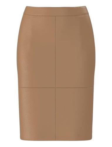 Slfmaily Hw Leather Skirt Noos Knälång Kjol Brown Selected Femme