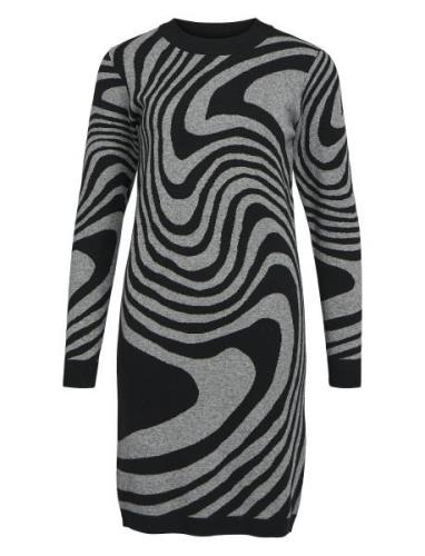 Objray L/S Knit Dress Aop Noos Kort Klänning Black Object