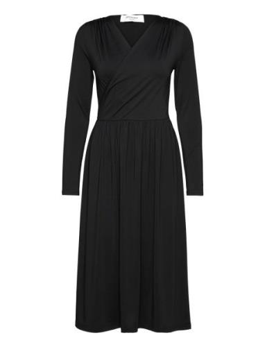 Long Sleeve Dress Knälång Klänning Black Rosemunde