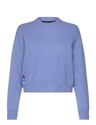 Wool-Blend Cropped Crewneck Sweater Tops Knitwear Jumpers Blue Polo Ra...