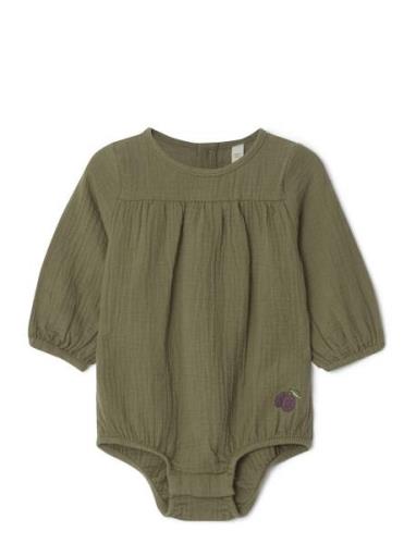 Garbo&Friends Olive Muslin Romper Khaki Green