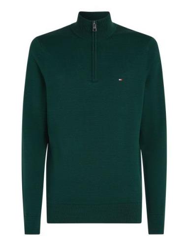 Essential Cotton Zip Mock Tops Knitwear Half Zip Jumpers Green Tommy H...