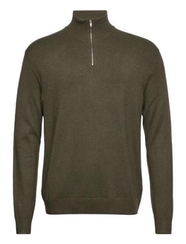 Ecovero Half Zip L/S Knit Tops Knitwear Half Zip Jumpers Green Lindber...