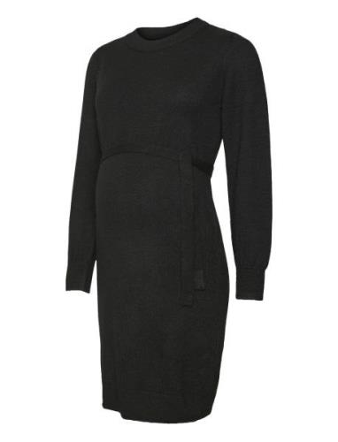 Mlnewanne L/S Abk Knit Dress A. Noos Knälång Klänning Black Mamaliciou...