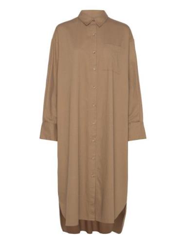 Floret Shirtdress Twill Knälång Klänning Brown Moshi Moshi Mind