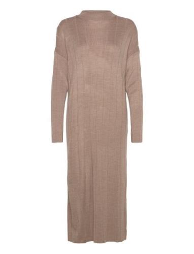 Onltess Ls Highneck Midi Dress Knt Knälång Klänning Beige ONLY