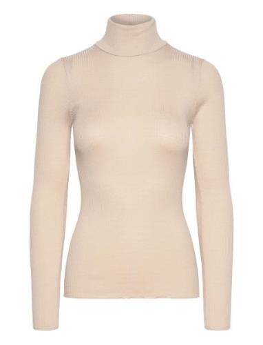 Silk T-Shirt W/ Roller Neck Tops Knitwear Turtleneck Beige Rosemunde