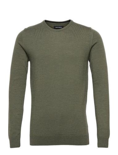 Merino Wool Crew Tops Knitwear Round Necks Green Clean Cut Copenhagen