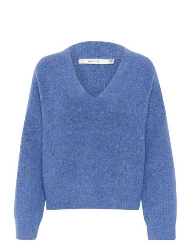 Alphagz V-Neck Tops Knitwear Jumpers Blue Gestuz