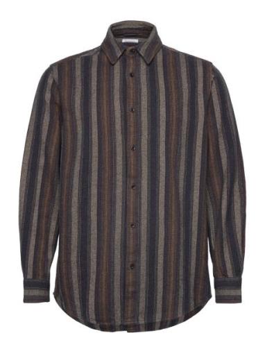 Knowledge Cotton Apparel Loose Fit Striped Flannel Shirt - G Brun