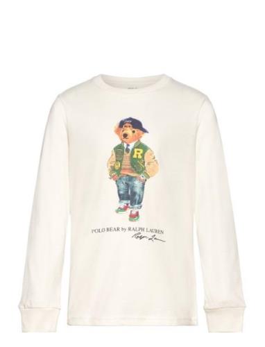 Ralph Lauren Kids Polo Bear Cotton Long-Sleeve Tee Kräm