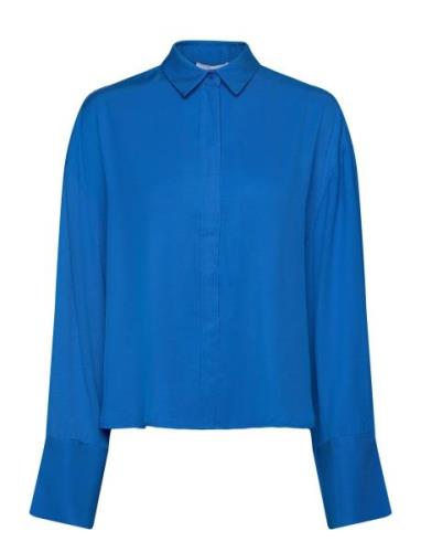 2Nd Claross - Fluid Twill Tops Shirts Long-sleeved Blue 2NDDAY