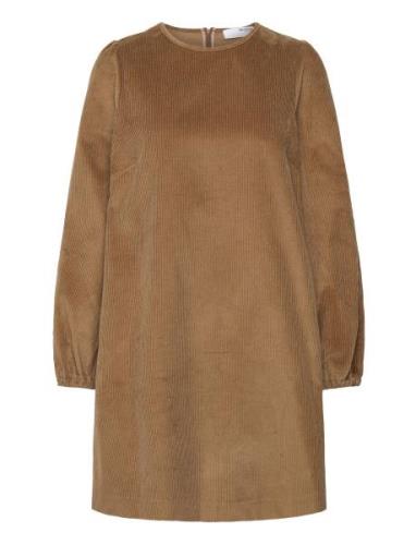 Slfjenny Ls O-Neck Corduroy Dress D2 Knälång Klänning Brown Selected F...