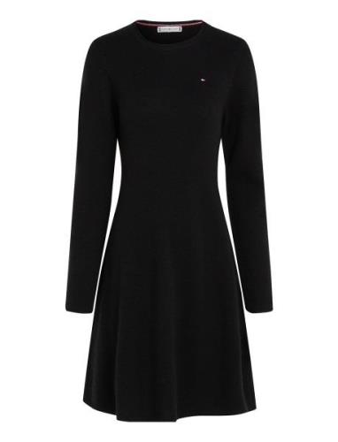 Soft Wool Flared C-Nk Swt Dress Kort Klänning Black Tommy Hilfiger