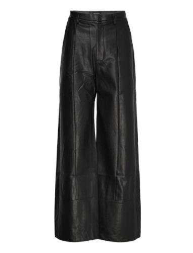 Marlowe Pu Wide Leg Pant Bottoms Trousers Leather Leggings-Byxor Black...