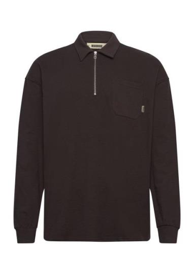 Wbdom Terry Polo Tops Polos Long-sleeved Brown Woodbird