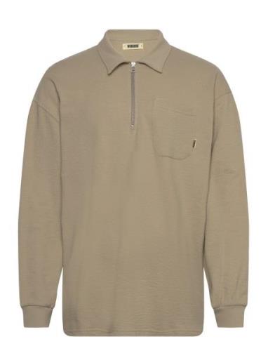 Wbdom Terry Polo Tops Polos Long-sleeved Beige Woodbird