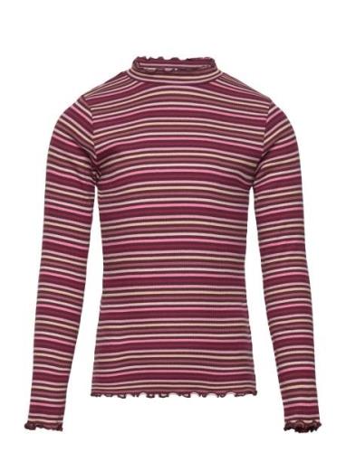 Lindex Top Rib Turtleneck Stripe Burgundy