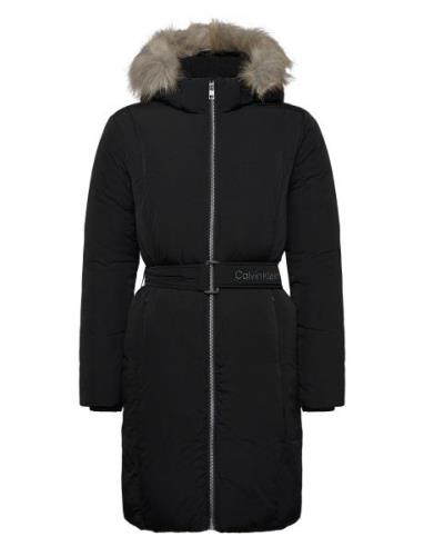 Classic Belted Fur Coat Parka Jacka Black Calvin Klein