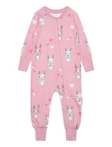 Geggamoja Bamboo Two Way Zip Pyjamas Pink Lama Rosa